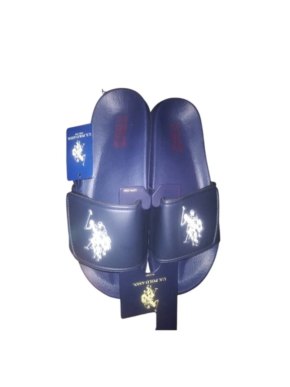 Us Polo Assn slippers adjustable fit.